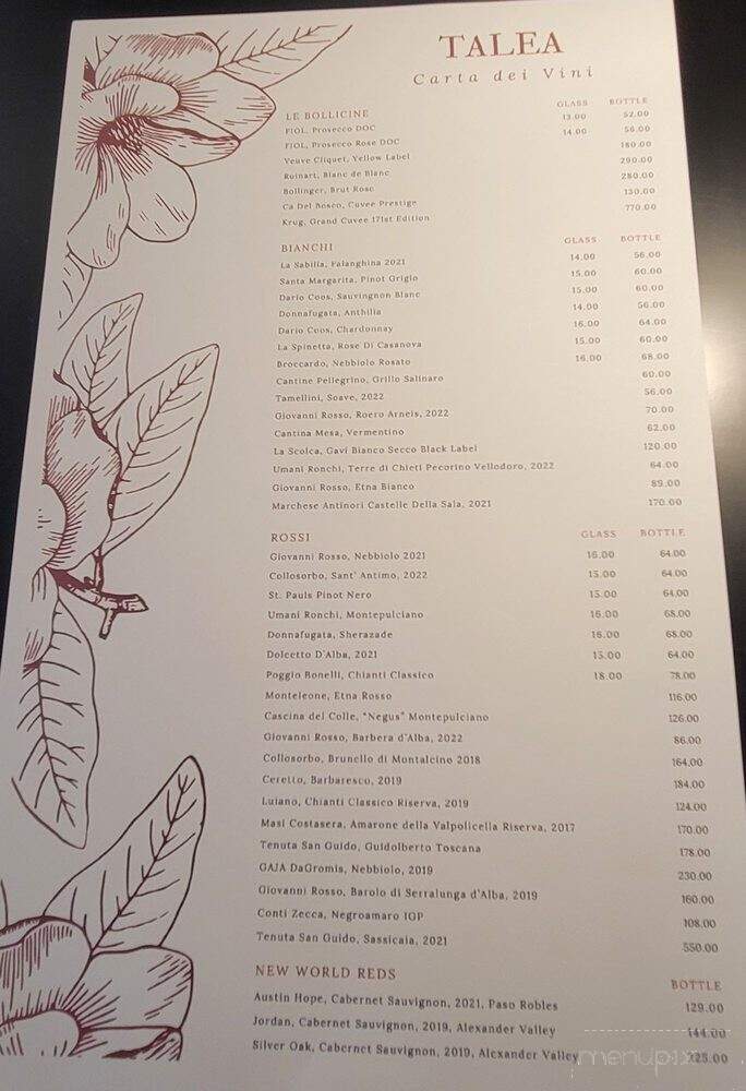 Talea Ristorante - Washington, DC menu_pic