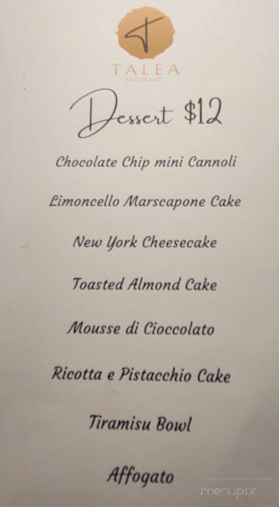 Talea Ristorante - Washington, DC menu_pic