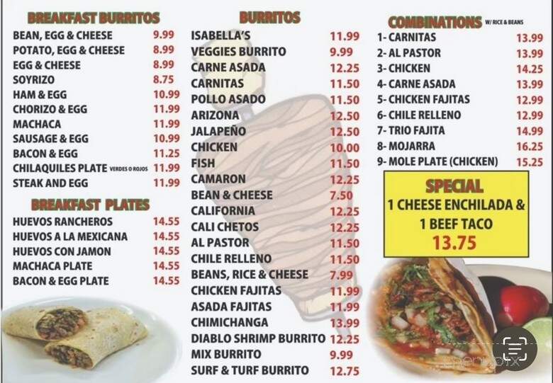 Isabela's Mexican Food - San Diego, CA menu_pic