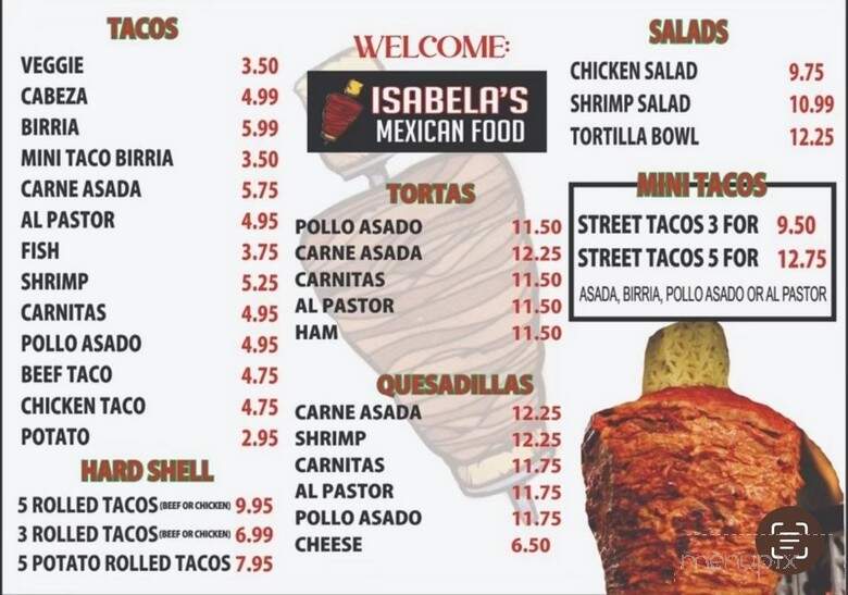 Isabela's Mexican Food - San Diego, CA menu_pic