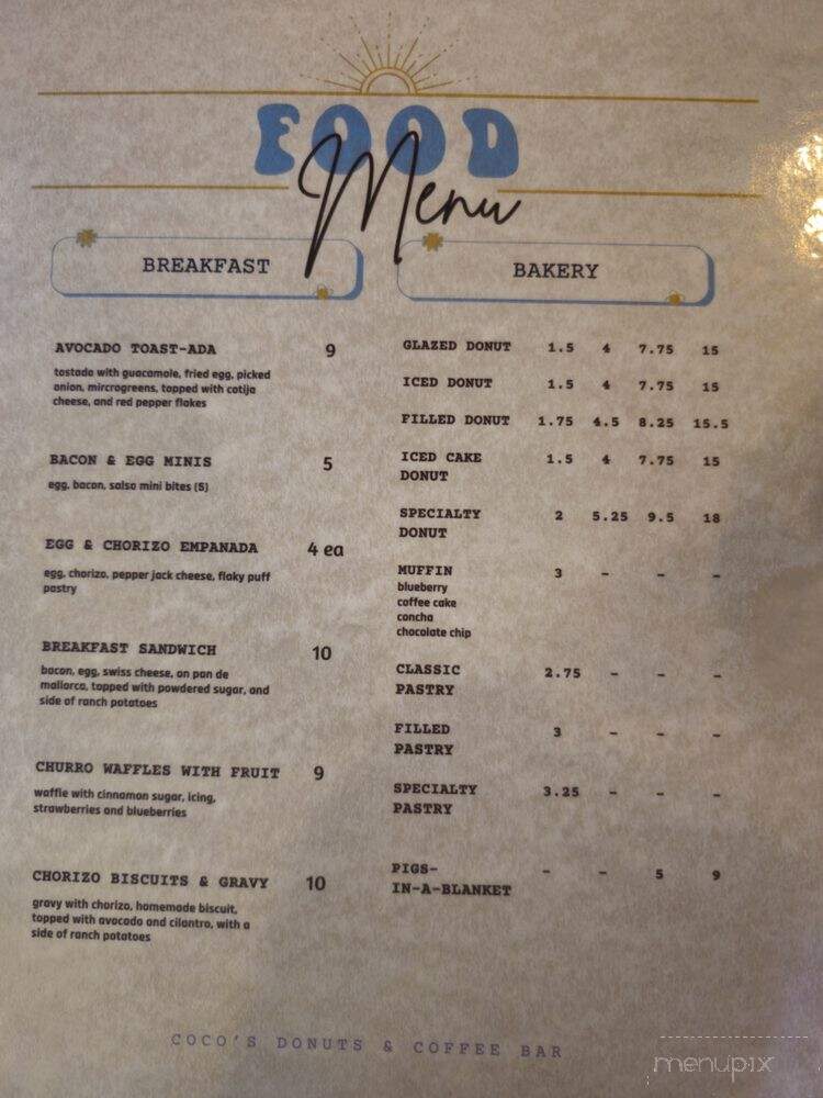 Coco's Donuts & Coffee Bar - Houston, TX menu_pic