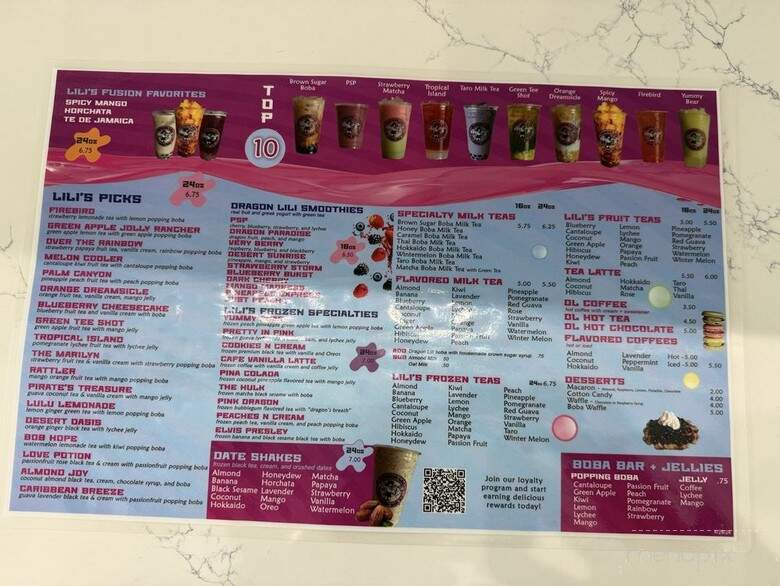 Dragon Lili Boba Bar - Palm Springs, CA menu_pic