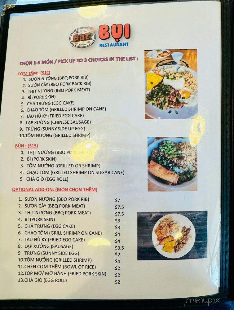 Bui Restaurant - Garden Grove, CA menu_pic