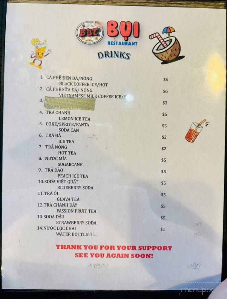 Bui Restaurant - Garden Grove, CA menu_pic