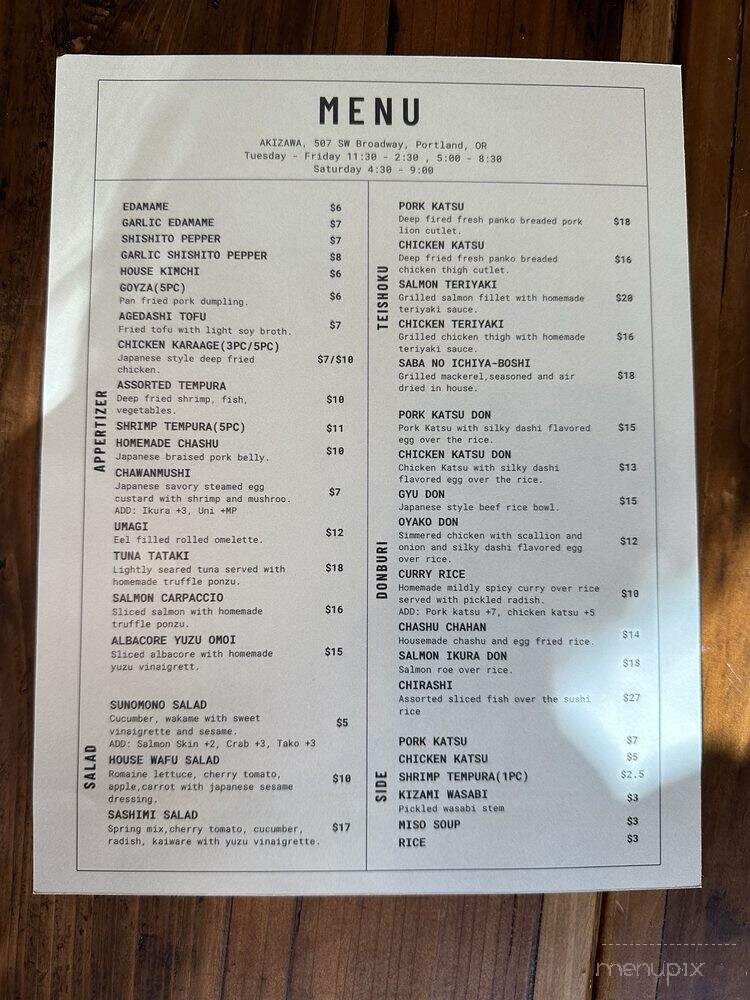Akizawa Japanese Bistro - Portland, OR menu_pic