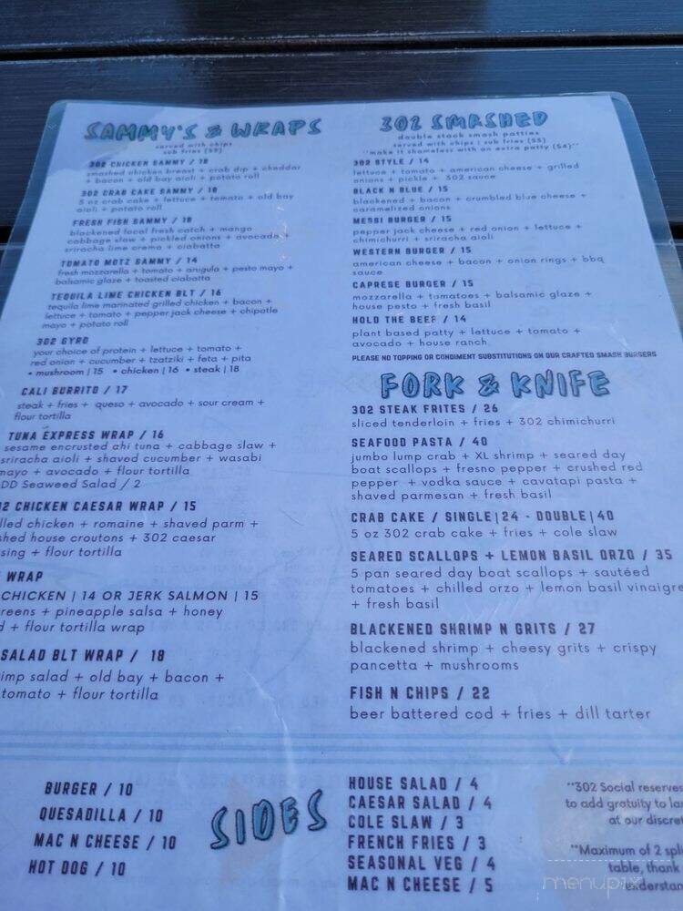 302 Social - Rehoboth Beach, DE menu_pic