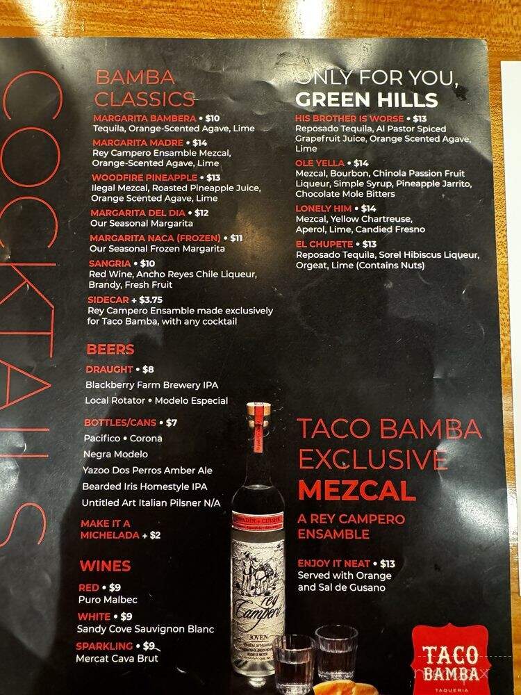 Taco Bamba Taqueria - Nashville, TN menu_pic