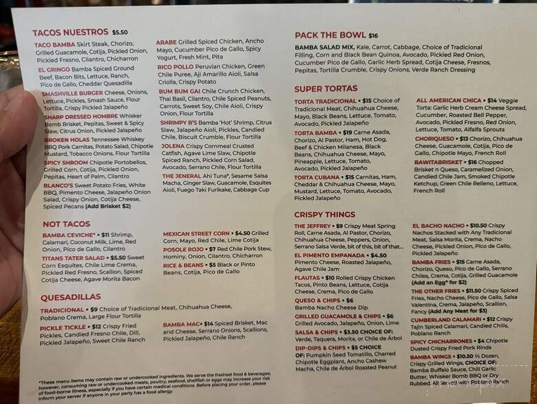 Taco Bamba Taqueria - Nashville, TN menu_pic
