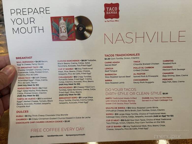 Taco Bamba Taqueria - Nashville, TN menu_pic