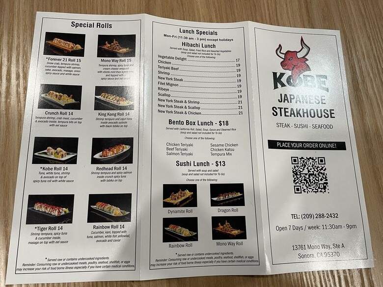 Kobe Japanese Steakhouse - Sonora, CA menu_pic