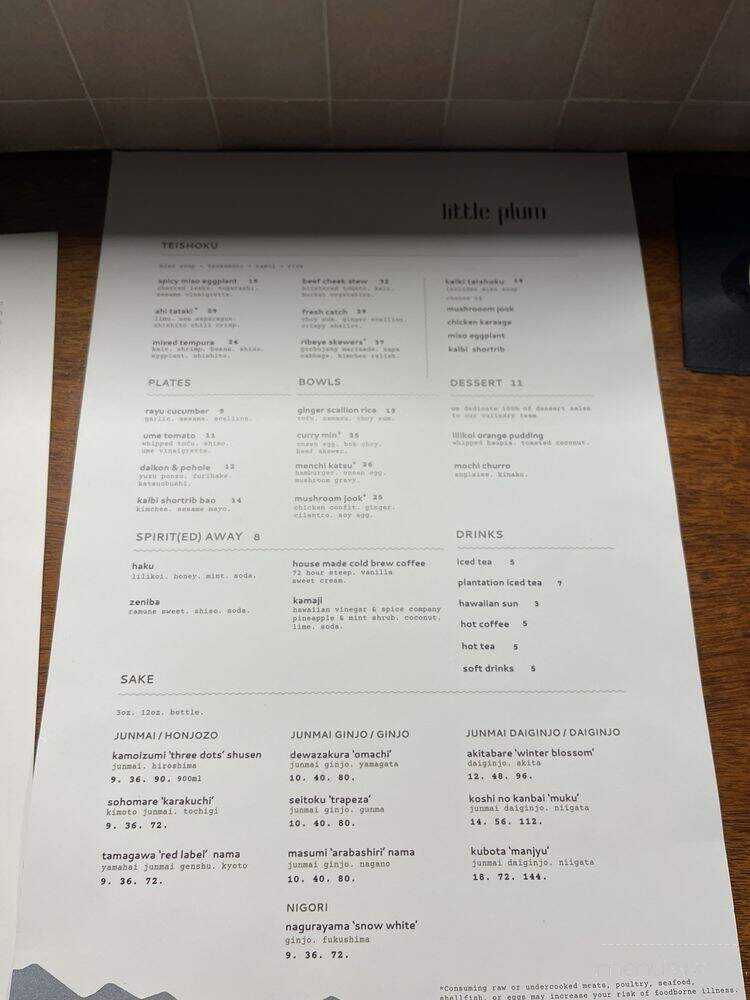Little Plum - Honolulu, HI menu_pic