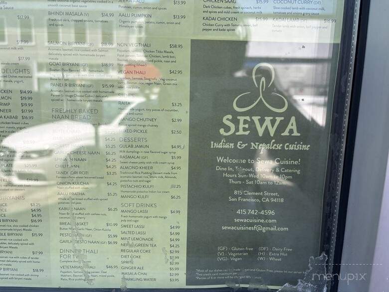 Sewa Indian and Nepalese Cuisine - San Francisco, CA menu_pic