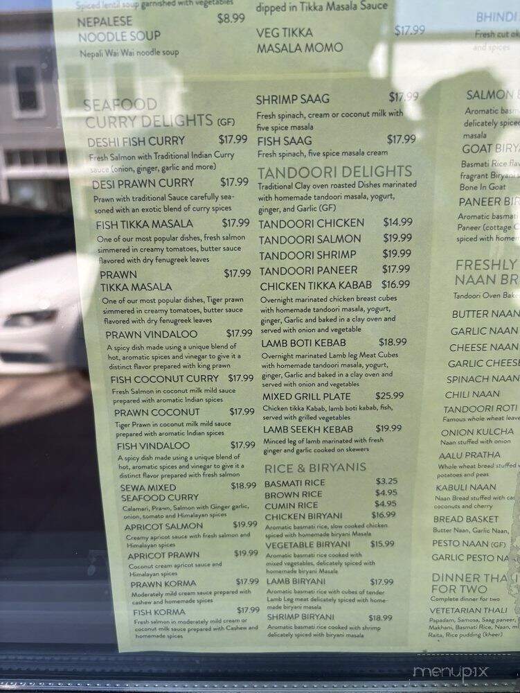 Sewa Indian and Nepalese Cuisine - San Francisco, CA menu_pic