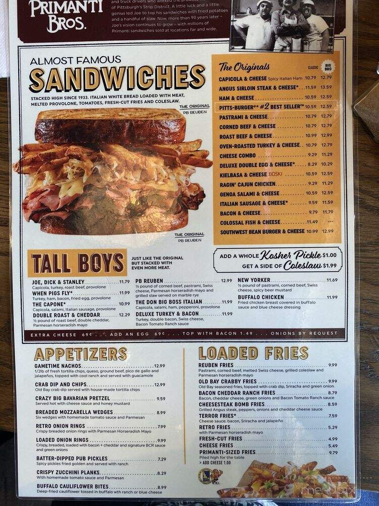 Primanti Bros. Restaurant and Bar - Linthicum Heights, MD menu_pic