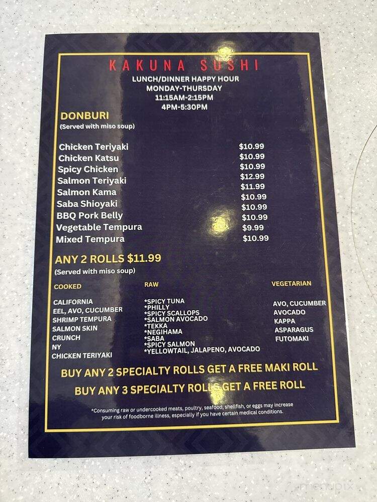 Kakuna Sushi - San Leandro, CA menu_pic
