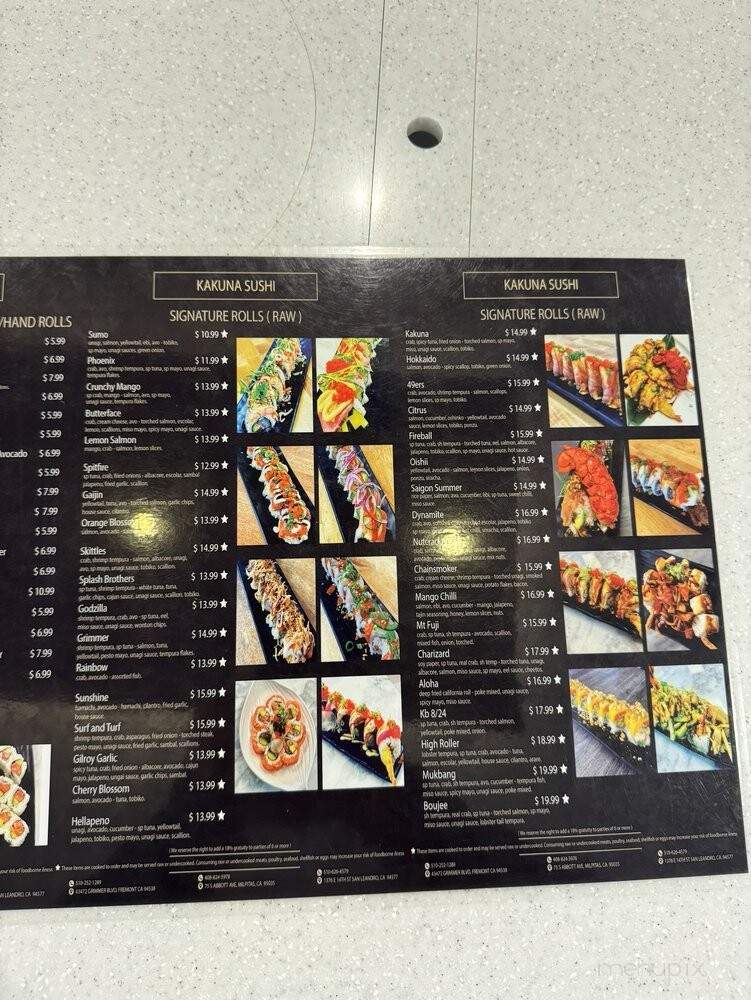 Kakuna Sushi - San Leandro, CA menu_pic