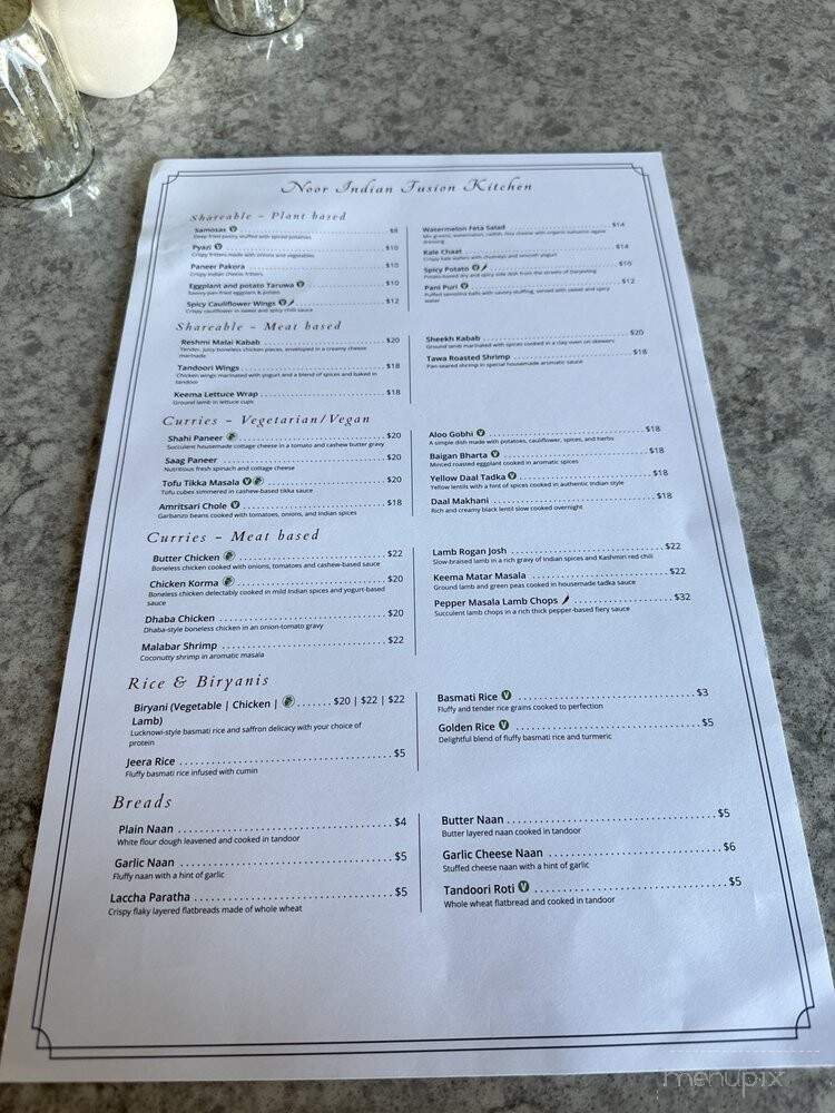Noor Indian Fusion Kitchen - Berkeley, CA menu_pic