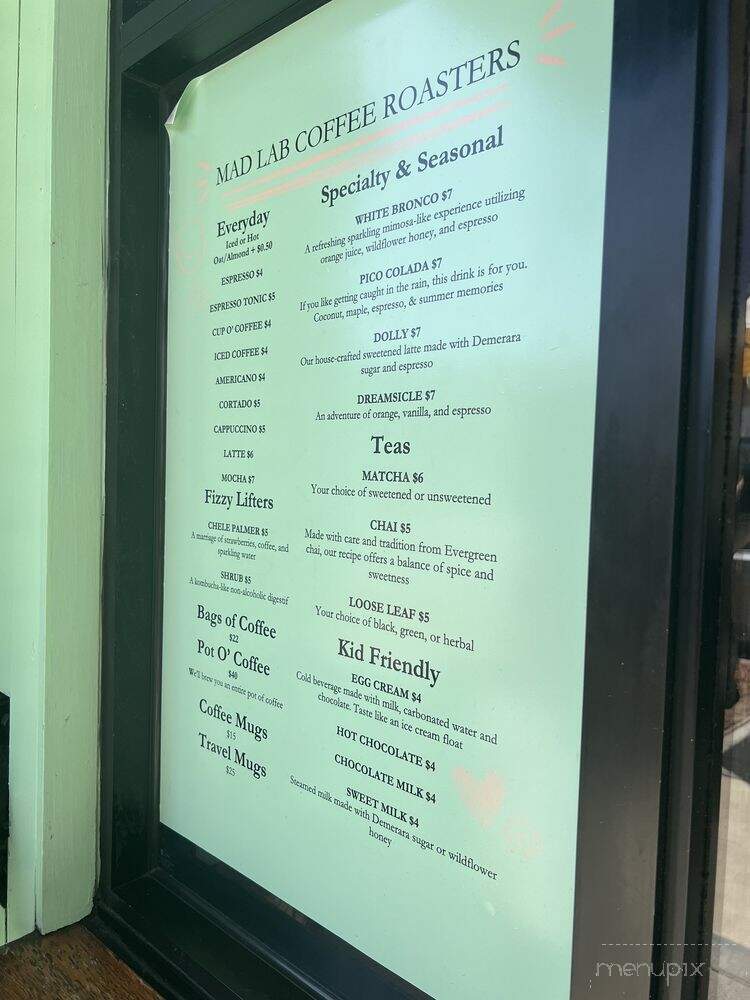 Mad Lab Coffee Roasters - Los Angeles, CA menu_pic