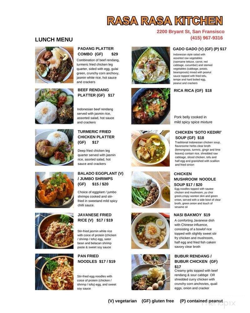 Rasa Rasa Kitchen - San Francisco, CA menu_pic