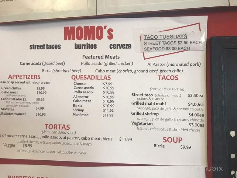 Momo's - Tucson, AZ menu_pic