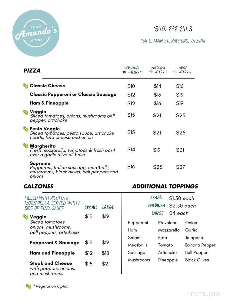 Amando's - Radford, VA menu_pic