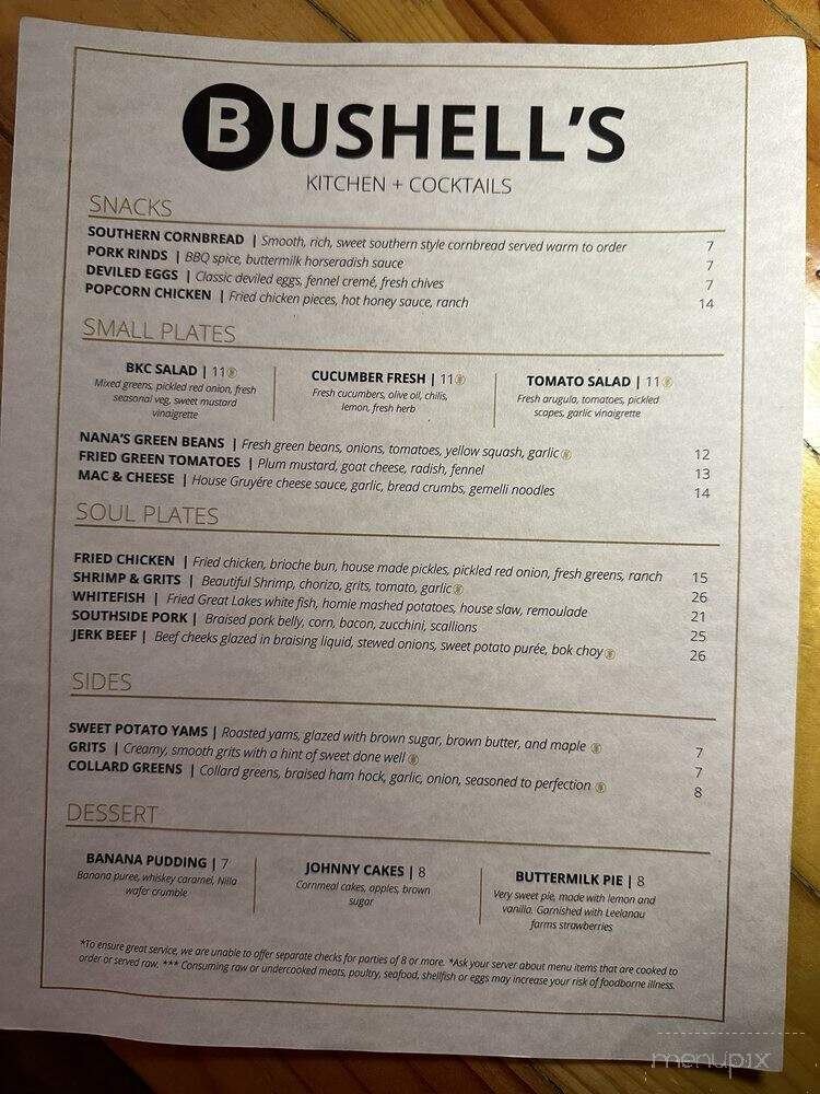 Bushell's Kitchen & Cocktails - Traverse City, MI menu_pic