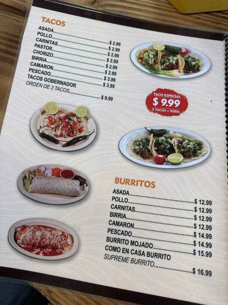 Como en Casa Mexican Grill - Lynwood, CA menu_pic