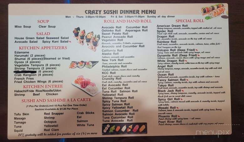 Crazy Sushi - Brunswick, GA menu_pic