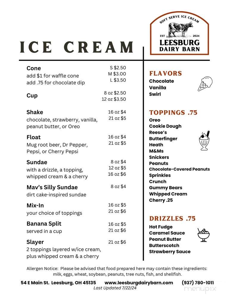 Leesburg Dairy Barn - Leesburg, OH menu_pic