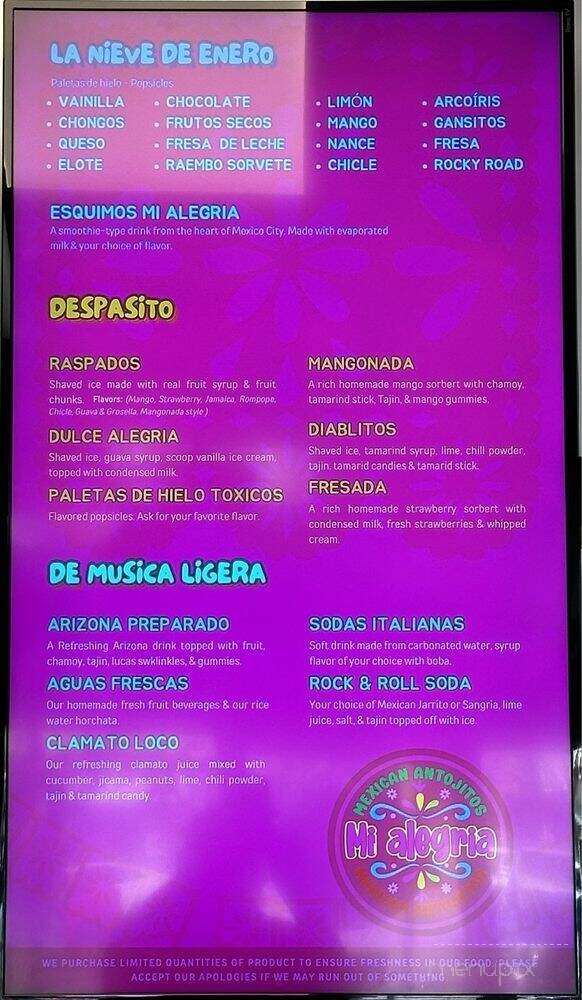 Mi Alegria Mexican Antojitos - Lincoln, CA menu_pic