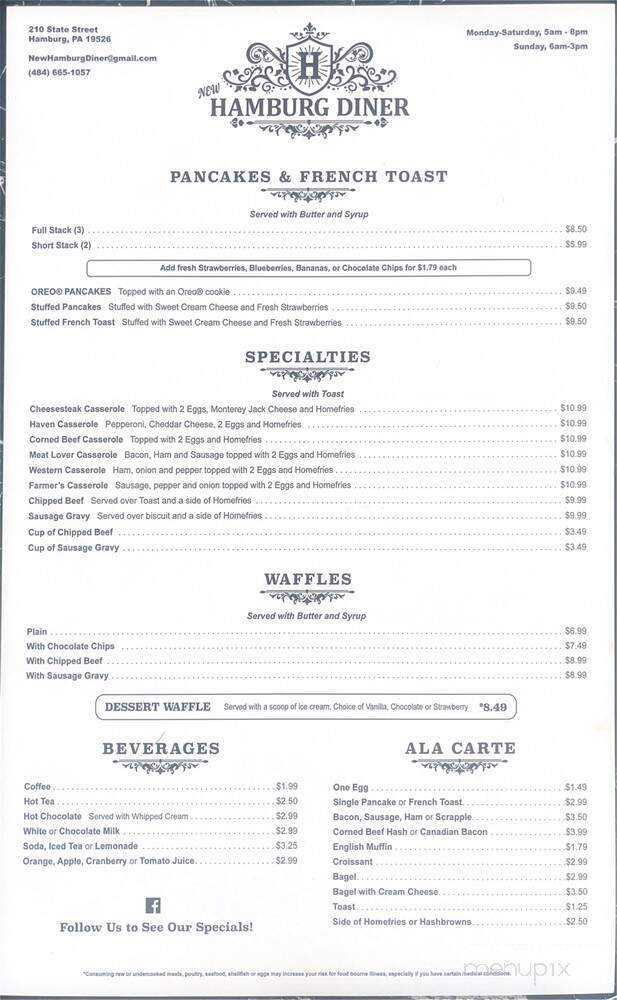 New Hamburg Diner - Hamburg, PA menu_pic