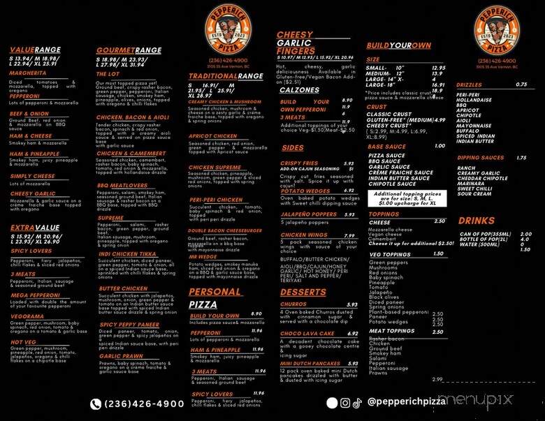 Pepperich Pizza - Vernon, BC menu_pic