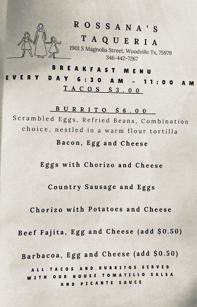 Rossana's Tacqueria - Woodville, TX menu_pic