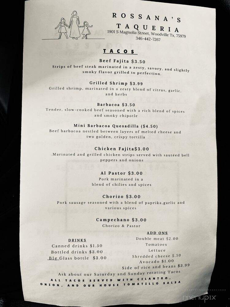 Rossana's Tacqueria - Woodville, TX menu_pic