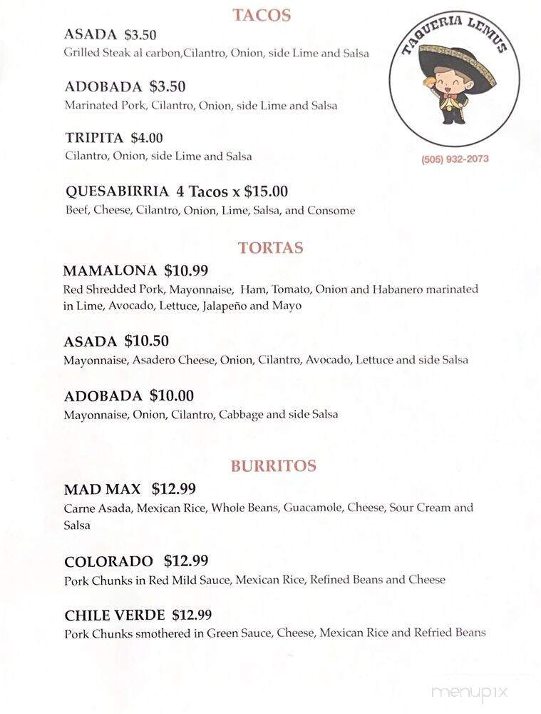 Taqueria Lemus - Farmington, NM menu_pic