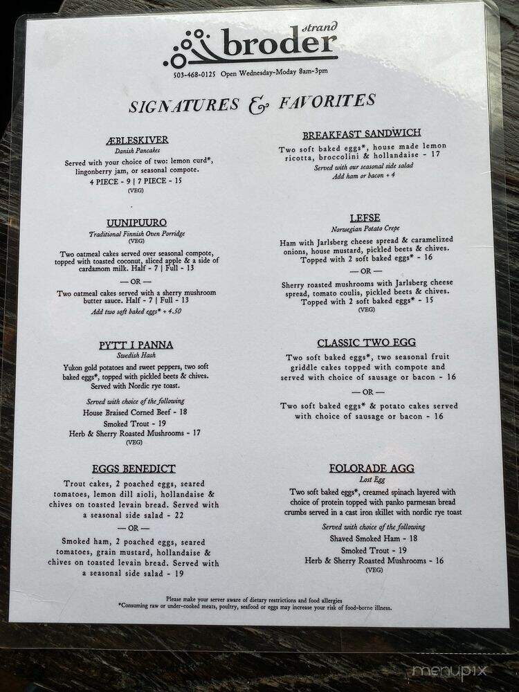 Broder Strand - Astoria, OR menu_pic