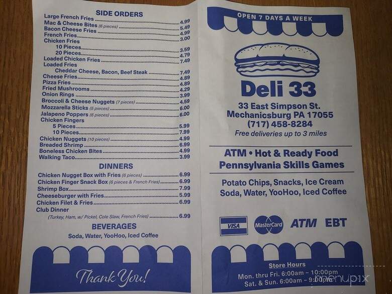 Deli 33 - Mechanicsburg, PA menu_pic