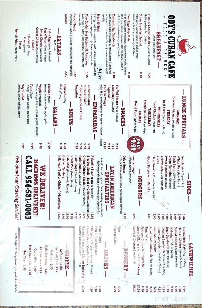 Ody's Cuban Cafe - Davie, FL menu_pic