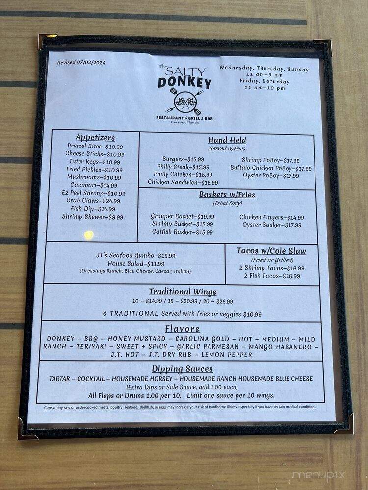 The Salty Donkey - Panacea, FL menu_pic