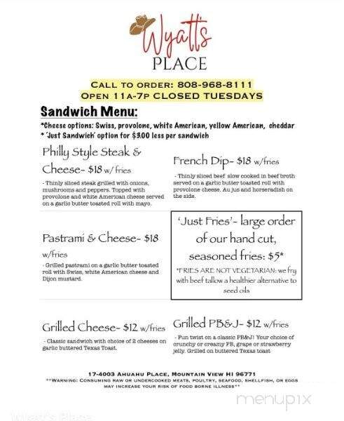 Wyatt's Place - Keaau, HI menu_pic