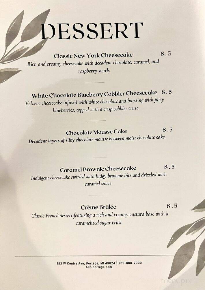 Alibi Breakfast Lunch Dinner and Bar - Portage, MI menu_pic