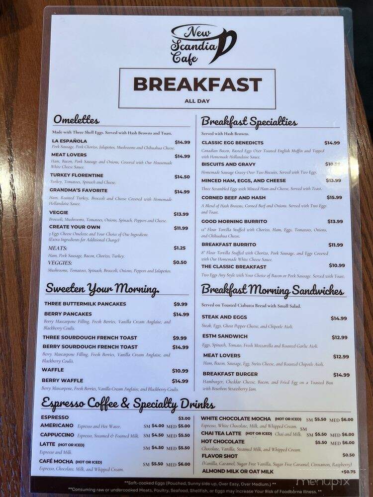 New Scandia Cafe - Scandia, MN menu_pic