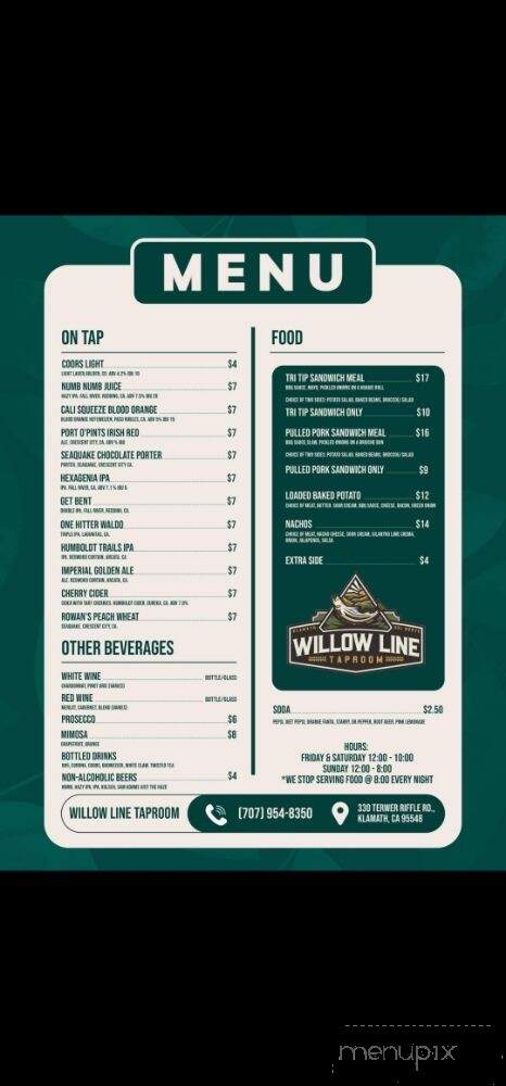 Willow Line Tap Room - Klamath, CA menu_pic