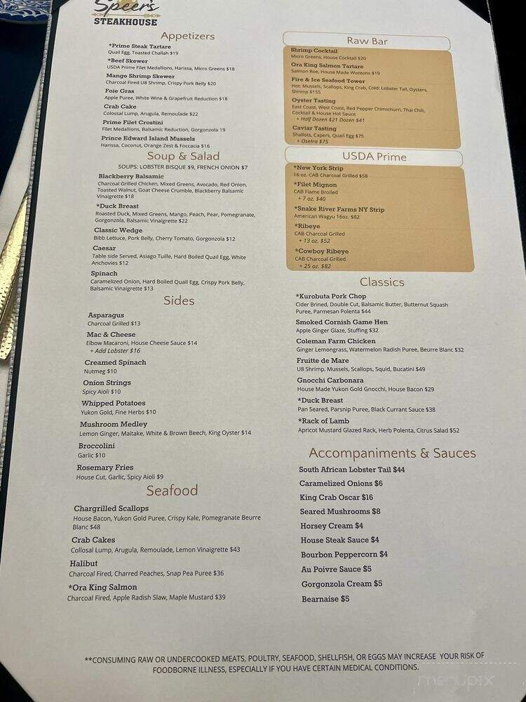 Speer's Steakhouse - Mars, PA menu_pic