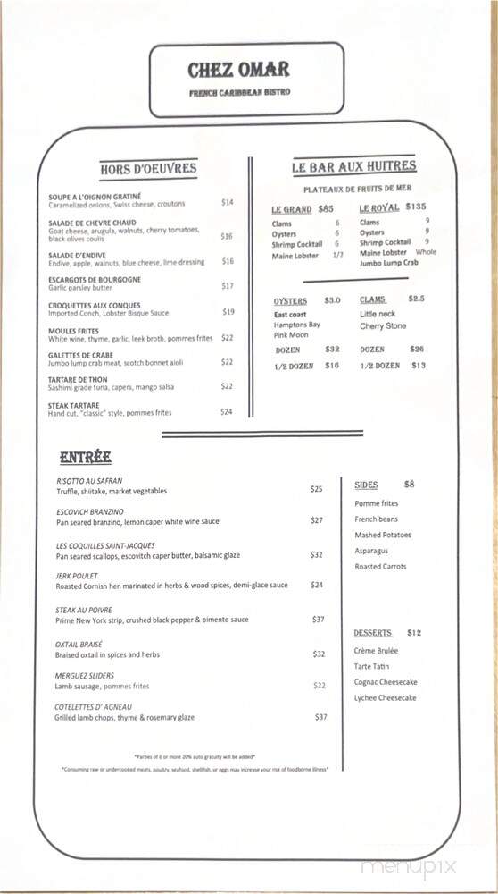 Chez Omar - New York, NY menu_pic