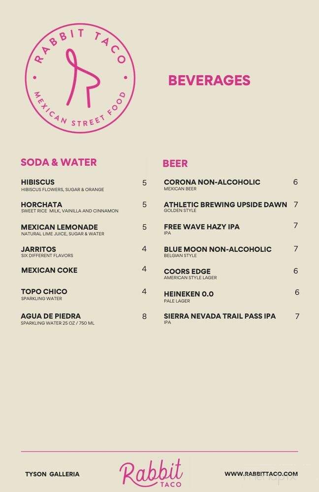 Rabbit Taco - Tysons, VA menu_pic