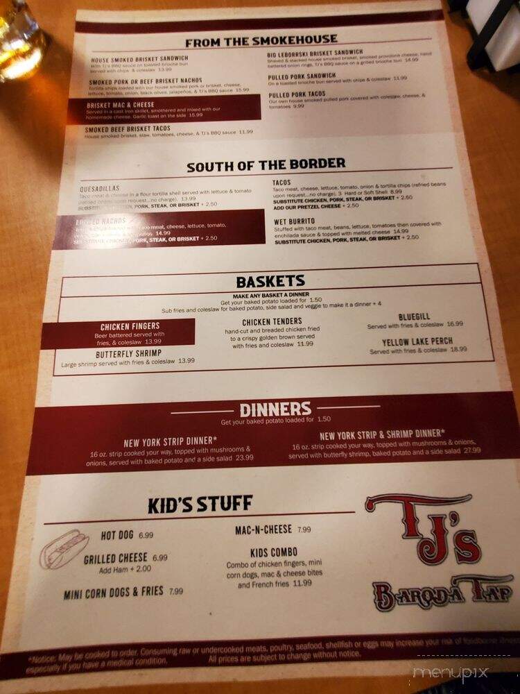 TJ's Baroda Tap - Baroda, MI menu_pic
