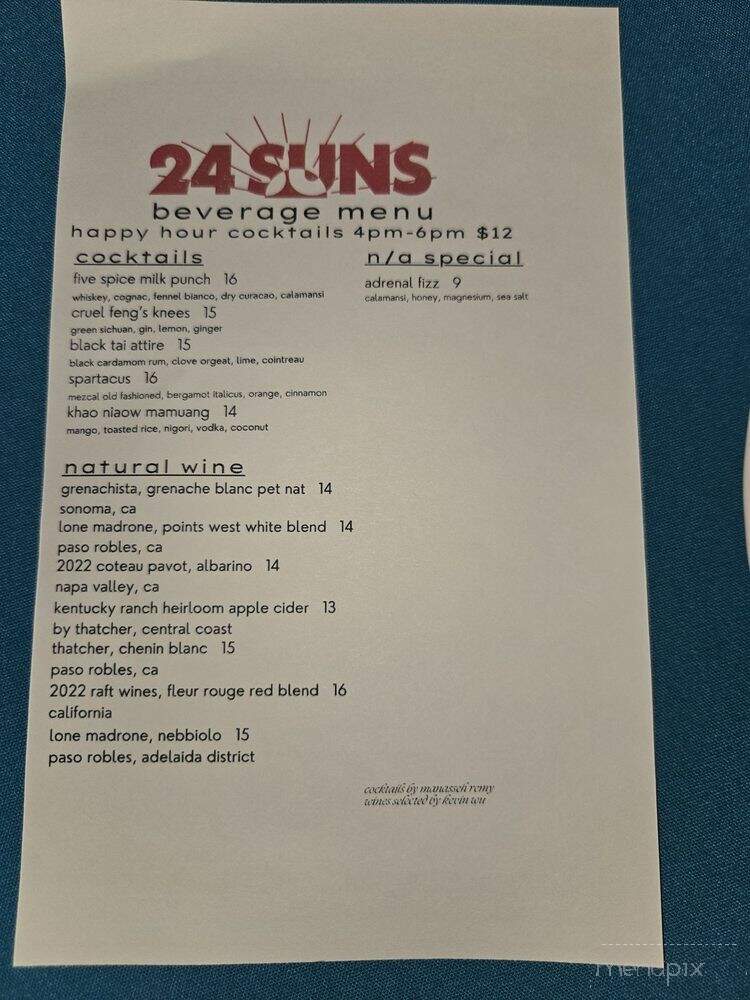 24 Suns - Oceanside, CA menu_pic