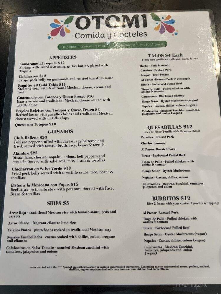 Otomi Comida y Cocteles - Raleigh, NC menu_pic