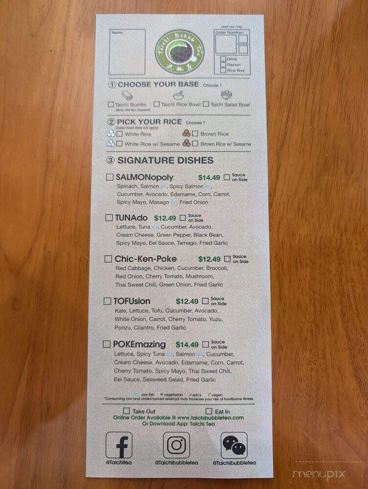 Taichi Bubble Tea - Frederick, MD menu_pic